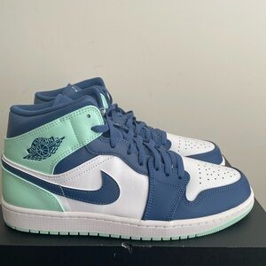 Air Jordan 1 Mid Mystic Navy and Foam Mint Sneakers